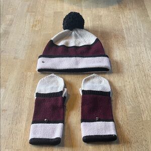 kate spade Burgundy Pink and White Women’s Hat and Mittens